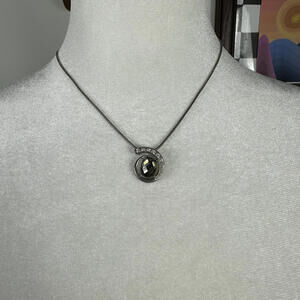 Lia Sophia Silver Toned INTERLUDE Necklace w/ Swirl Pendant - Grey/Clear Center